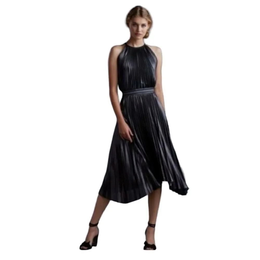 Bailey‎ 44 Women Madison Metallic Micro Pleated Asymmetrical Halter Dress Sz 6 - Picture 12 of 14